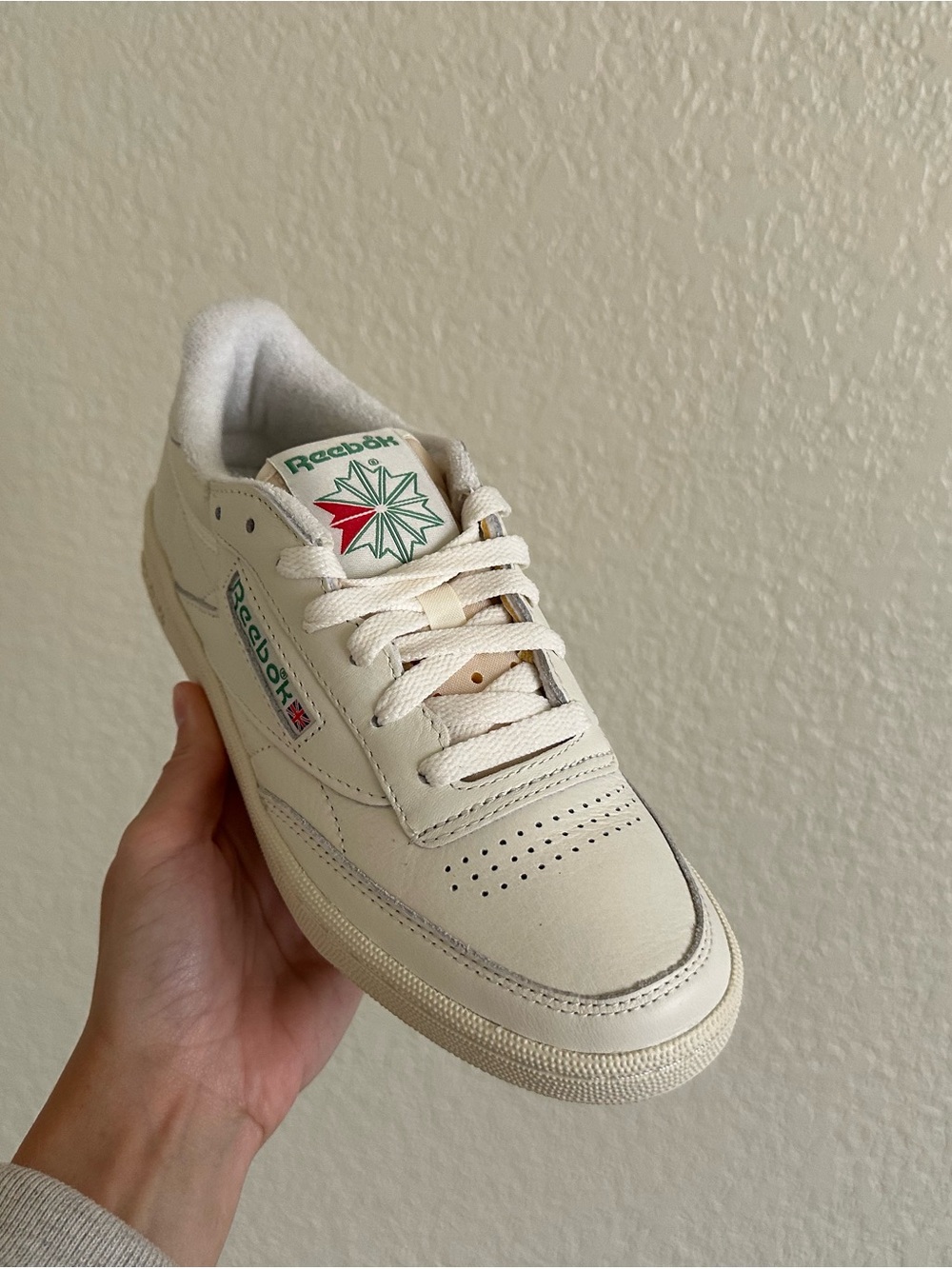 Reebok Club C Leather Sneakers in Off-White with Green Logo - Picture 2 of 11